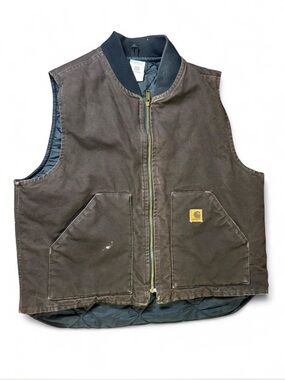 Carhartt V02 Dark Brown Duck Vest Quilted Lined Workwear Size XL